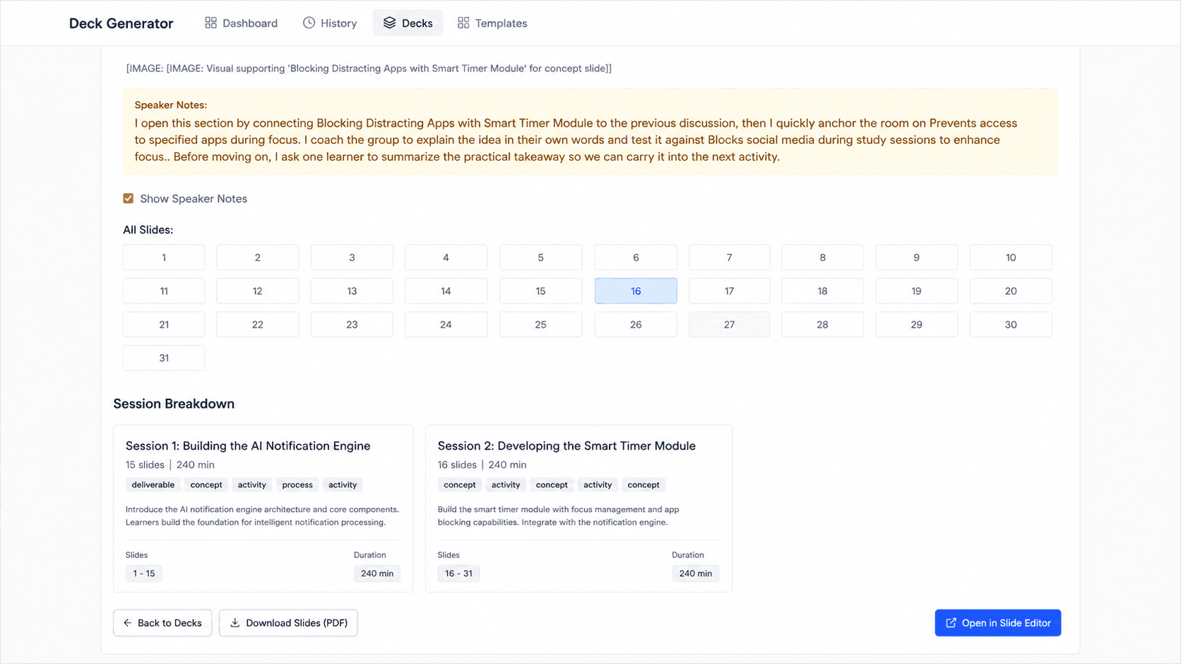 Speaker notes editing and preview